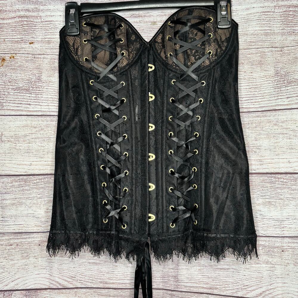 Adore Me Avelle Contour Lace Up Black Ribbon Tie Cosplay Corset New Size Large - Picture 3 of 14